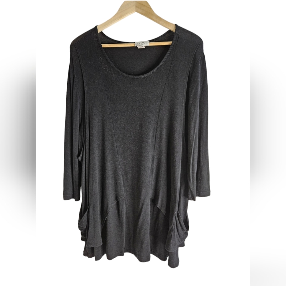 Caribe Blouse Black Womens  Blouse Rounded Neck X Large 2 Pockets on Front Side